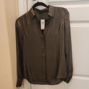 NWT Ann Taylor Metallic Brown Button-Down Shirt